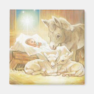 Imán Natividad del Niño Jesús con corderos y burro