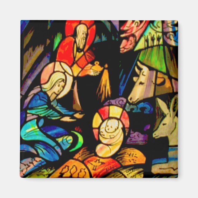 Imán Natividad estilo cristal manchado (Frente)