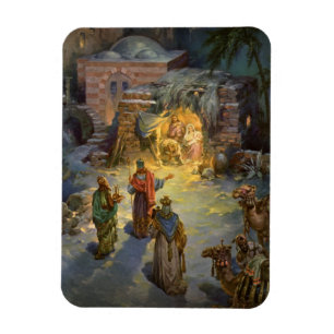 Imán Natividad navideña vintage con Magi visitante