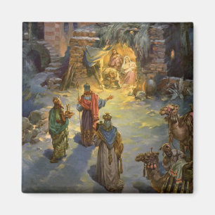 Imán Natividad navideña vintage con Magi visitante