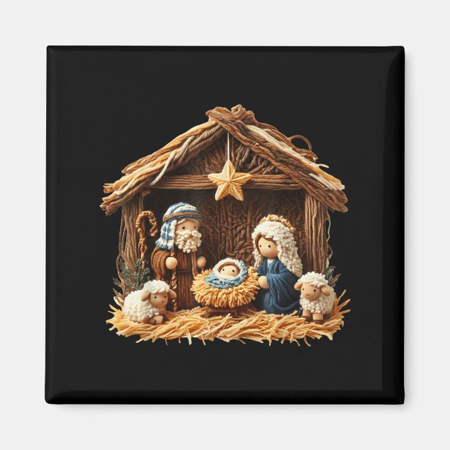 Imán Nativity Scene Faux Yarn Crochet Jesus Christmas R (Frente)