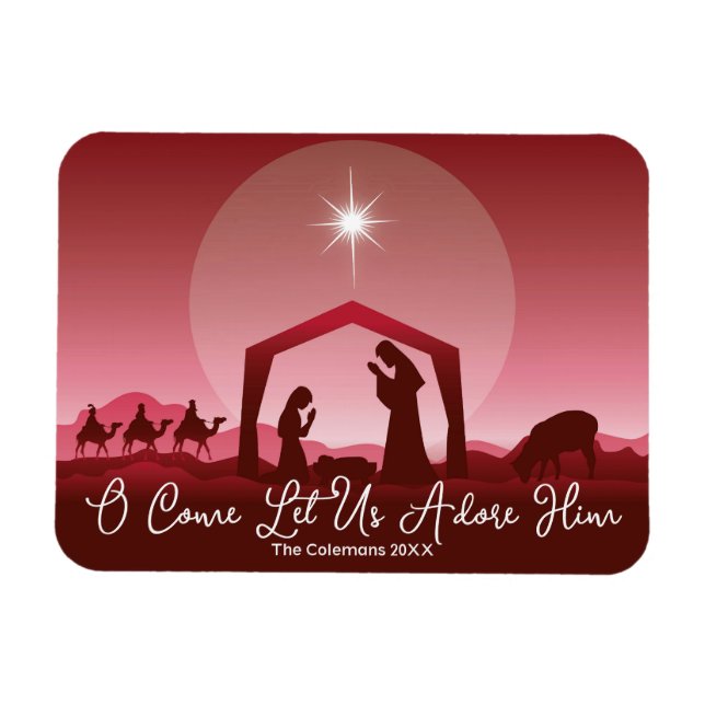 Imán Nativity Scene O Come Let Us Adore Him Christmas (Horizontal)