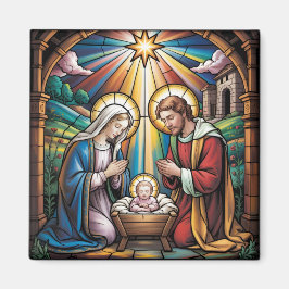 Imán Nativity Stained Glass Art – Holy Family Christmas