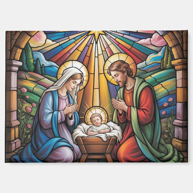 Imán Nativity Stained Glass Art – Holy Family Christmas (Anverso)