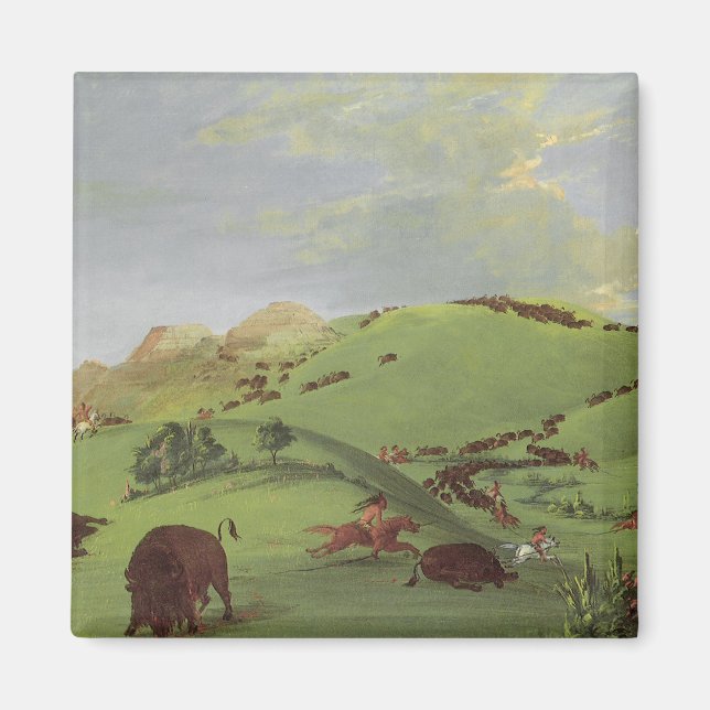 Imán Nativos americanos vintage, Buffalo Chase de Catli (Frente)