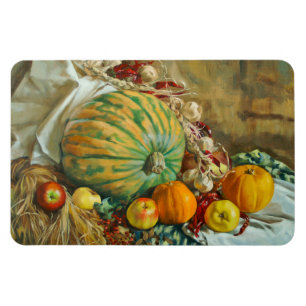 Imán Naturaleza muerta de cosecha rústica con calabazas