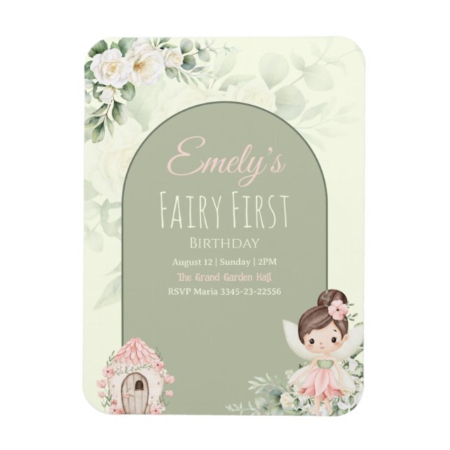 Imán Nature Cute Flower Fairy 1st Birthday Invitation (Vertical)