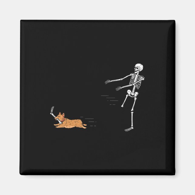 Imán Naughty Corgi Dog Fun Skeleton Halloween (Frente)