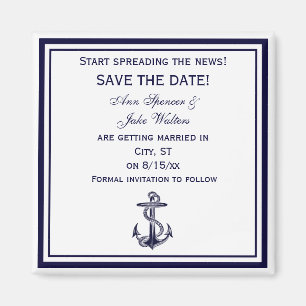 Imán Nautical Anchor Blue Framed 2 Save the Date