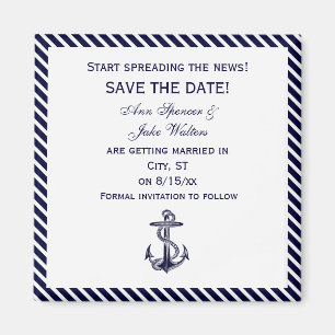 Imán Nautical Anchor Navy Diag Stripe 2 Save the Date