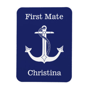 Imán Nautical First Mate White Anchor Personalizado