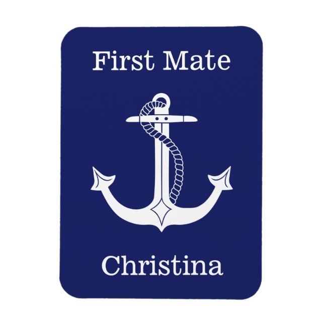 Imán Nautical First Mate White Anchor Personalizado (Vertical)