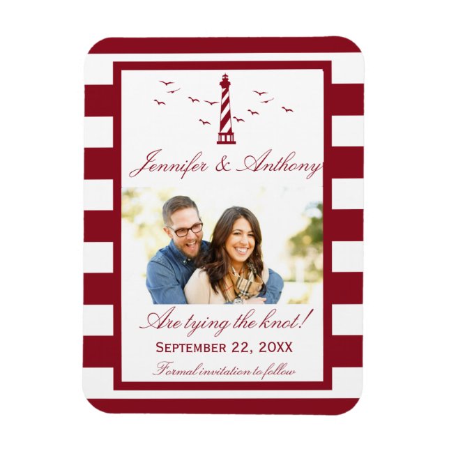 Imán Nautical Lighthouse Wedding Photo Save The Date (Vertical)