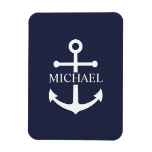 Imán Nautical Navy Blue Anchor Nombre Personalizado