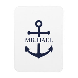 Imán Nautical Navy Blue Anchor Nombre Personalizado