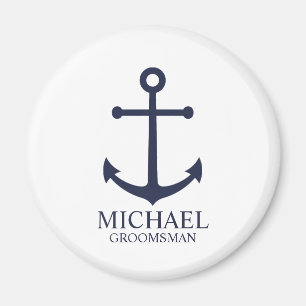 Imán Nautical Navy Blue Anchor Personalizado Groomsmen