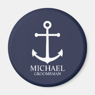 Imán Nautical Navy Blue Anchor Personalizado Groomsmen