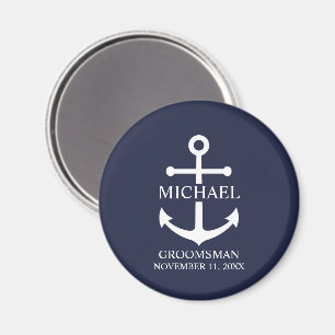 Imán Nautical Navy Blue Anchor Personalizado Groomsmen