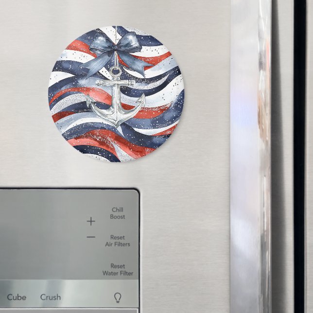 Imán Nautical Red White Blue Bow Anchor (In situ (nevera))