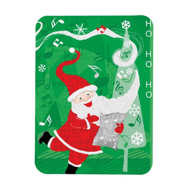 Imán Navidad adorable, Papá Noel cantando y bailando (Vertical)