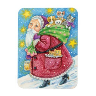 Imán Navidad adorable, Santa Claus con gatitos y gatos!