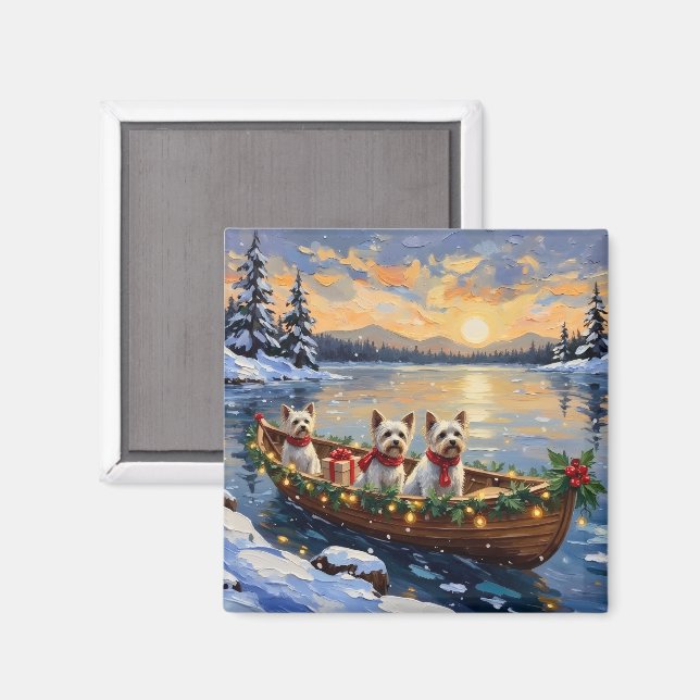 Imán Navidad Bichon Frise Barco Fiesta (Anverso/Reverso)