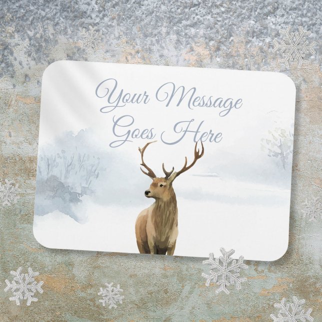 Imán Navidad Bosque Invernal Personalizado con Ciervo (Custom Winter Woodland Stag Christmas Holidays Magnet)