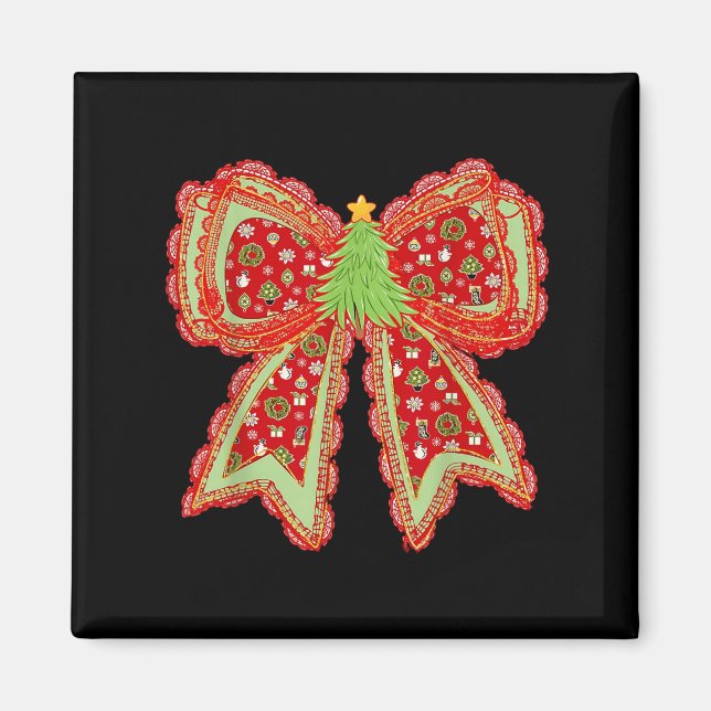 Imán Navidad Brillante de cerezo de coqueta con arco (Frente)