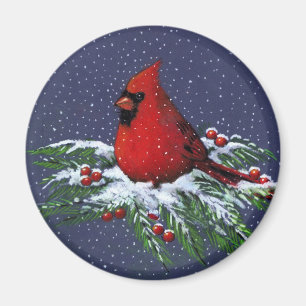 IMÁN NAVIDAD: CARDENAL: PÁJARO: ARTE