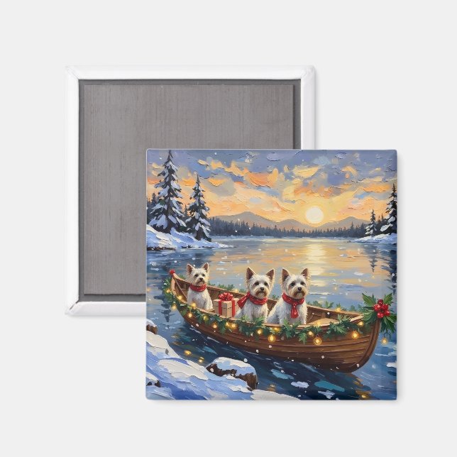 Imán Navidad con Bichon Frise en Barco (Anverso/Reverso)