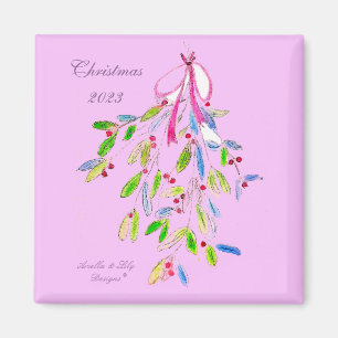 Imán navidad con Mistletoe, rosa