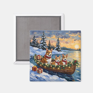 Imán Navidad de Corgi en Barco Fiesta