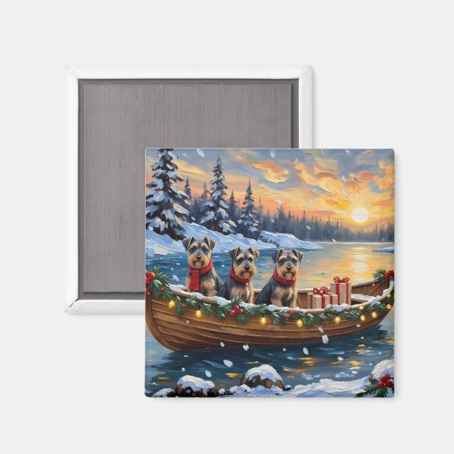 Imán Navidad de Schnauzer en Barco (Anverso/Reverso)