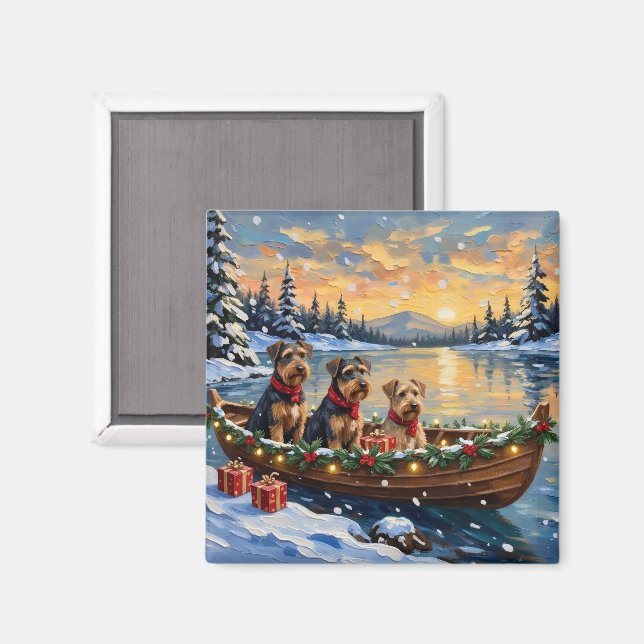 Imán Navidad del Airedale Terrier en Barco (Anverso/Reverso)