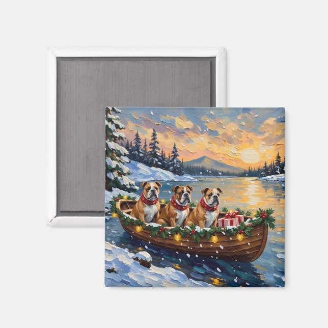 Imán Navidad del barco de Navidad del Bulldog (Anverso/Reverso)