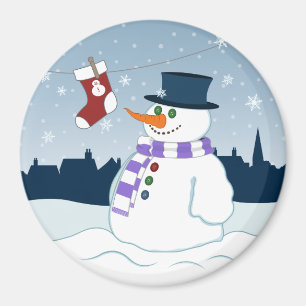 Imán Navidad del muñeco de nieve y de la media