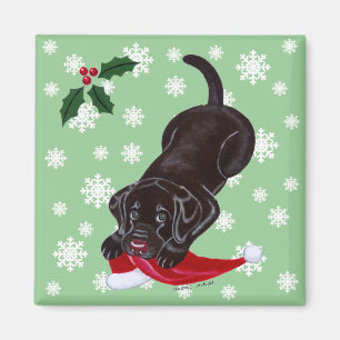 Imán Navidad del perrito de Labrador del chocolate y
