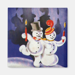 Imán Navidad del vintage que baila los muñecos de niev