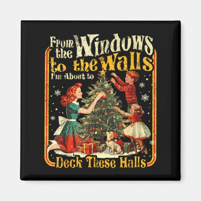 Imán Navidad Divertida Retro De Las Ventanas A  (Frente)