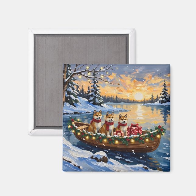 Imán Navidad en Barco Akita Fiesta (Anverso/Reverso)