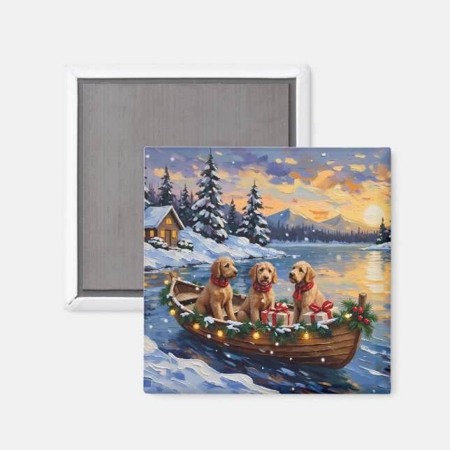 Imán Navidad en Barco con Goldendoodle (Anverso/Reverso)