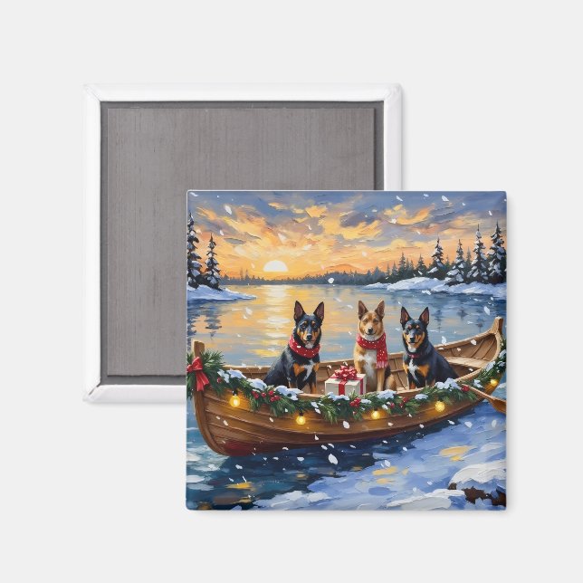 Imán Navidad en Barco con Malinois Belga (Anverso/Reverso)