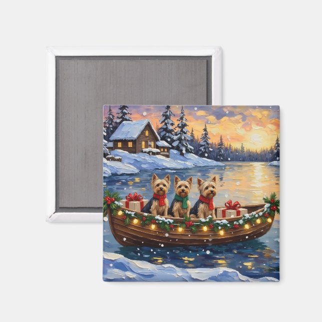 Imán Navidad en Barco con Yorkipoo (Anverso/Reverso)