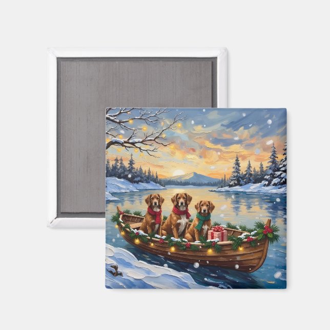 Imán Navidad en Barco Vizsla Fiesta (Anverso/Reverso)