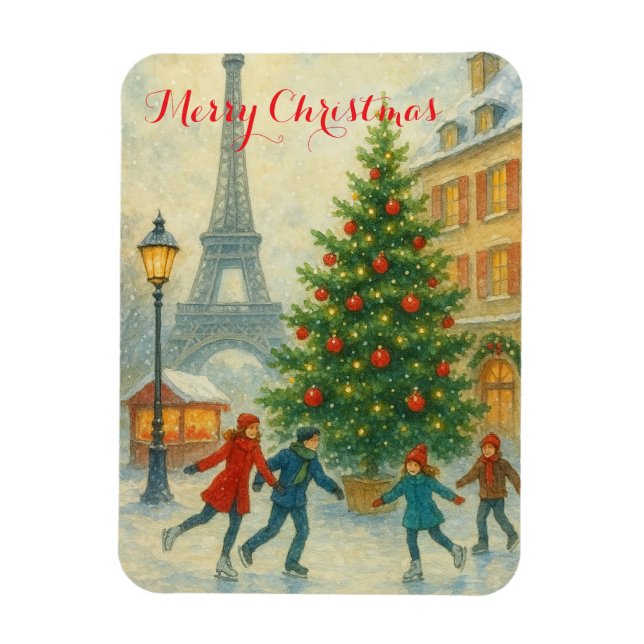 Imán Navidad en París Torre Eiffel Invierno  (Vertical)