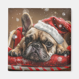 Imán Navidad Festiva de Bulldog Francés