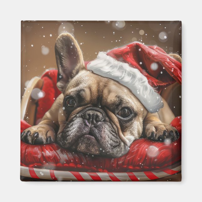 Imán Navidad Festiva de Bulldog Francés (Frente)
