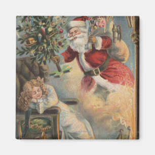 Imán Navidad GreetingSanta con el árbol y los regalos
