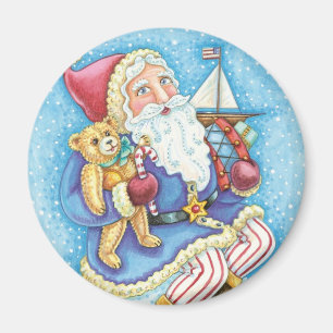 Imán Navidad linda, Santa Claus en bola de nieve con ju