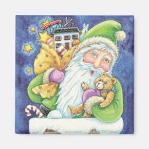 Imán Navidad linda, Santa Claus en chimenea con juguete